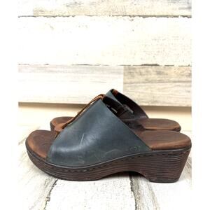 Born Womens 7 Blue Brown Leather Hanita Platform Thong Heeled Sandal Slip On